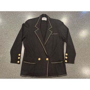 Vintage Don Sayres For Wellmore Wool Blend Black Blazer Gold Embellishment 10‎